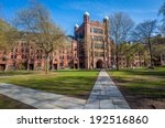 Yale university buildings in spring blue sky in New Haven, CT USA