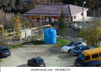 Yalta, Crimea - 12.15.2020 Installation Of Large Tanks In The Courtyards Of Apartment Buildings Due To Drought In Crimea