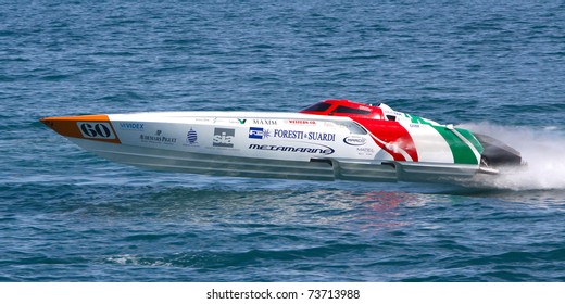 YALTA, UKRAINE - MAY 8  Racing boat in the world championship of powerboat P1 on may 8, 2010 in Yalta, Ukraine