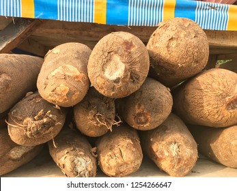 Yam Tubers On Display In A Lagos Marketplace