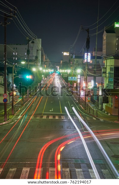 Yamaguchi City, Japan September24, 2017: Long\
exposure shooting for car lights. This photo was taken in the\
Kumanocho Area.