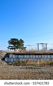 YAMAMOTO, MIYAGI/JAPAN - DECEMBER 13,2016 : Remains of Yamashita  Station (JR East Joban Line) in Yamamoto, Miyagi, Japan. On Mar.11, 2011. Repeal by Tsunami damage of the Great East Japan Earthquake.