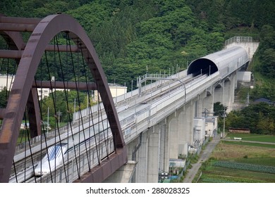 Yamanashi, Japan - June 12: Linear Motor High Speed Train Maglev L-0 In Yamanashi Test Line In Japan, June 12, 2015. JR Tokai Is Planning To Build Commercial Line From Tokyo To Nagoya By 2027.