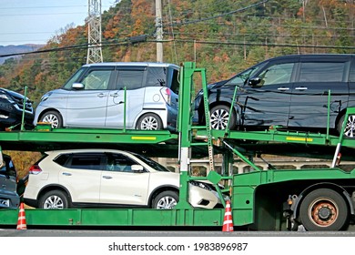 YAMANASHI-JAPAN-NOVEMBER 30 : Detail Of The Car On The Transportation Truck On The Road In Japan, November 30, 2016, Yamanashi Province, Japan