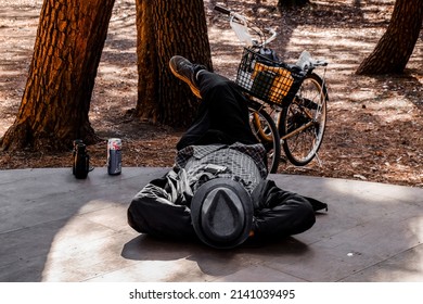 Yamato, Japan March 6th, 2022. A Man Relaxing After A Bike Ride. 