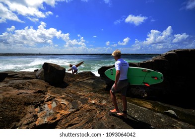 Yamba, NSW, Australia, March 21st 2018, High School Students On Surfing Lesson