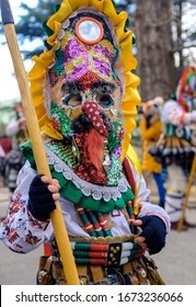 Yambol Kukerlandia Bulgaria 29 February 2020. Kukeri Masquerade Festival Dance And Play Of Mummers Chasing Evil Spirits Tradition