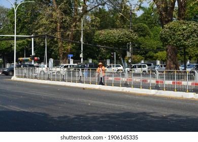 Yangon, Myanmar - 01 31 2021: Sule Pagoda Road Yangon City Downtown Area Public Service