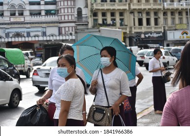 Yangon / Myanmar - 10 Aug 2020: Asian People Wearing Facemask During COVID-19 Pandemic