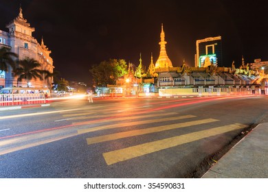 YANGON, MYANMAR - DECEMBER 4 : cityscape of Myanmar city at night on December 4, 2015 in Myanmar