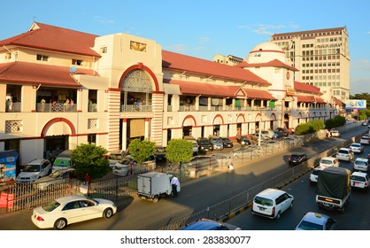 Yangon, Myanmar - Jan 14, 2015. Bogyoke Aung San Market Formerly Scott's Market Is A Major Bazaar Located In Pabedan Township In Yangon, Myanmar. Scott's Market Was Built In 1926.