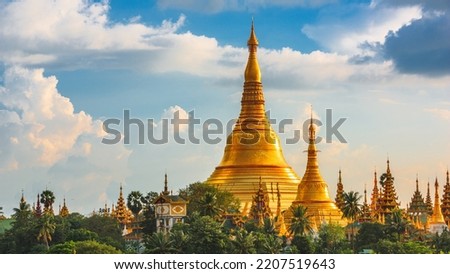 Yangon, Myanmar view of historic Shwedagon Pagoda in the afternoon.
