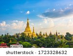 Yangon, Myanmar view of Shwedagon Pagoda at dusk.