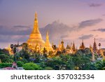 Yangon, Myanmar view of Shwedagon Pagoda at dusk