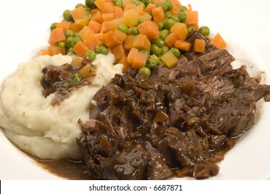 Yankee Pot Roast With Gravy Mashed Potatoes And Vegetables