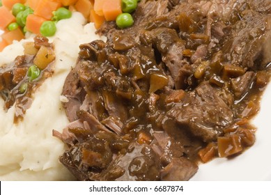 Yankee Pot Roast With Gravy Mashed Potatoes And Vegetables