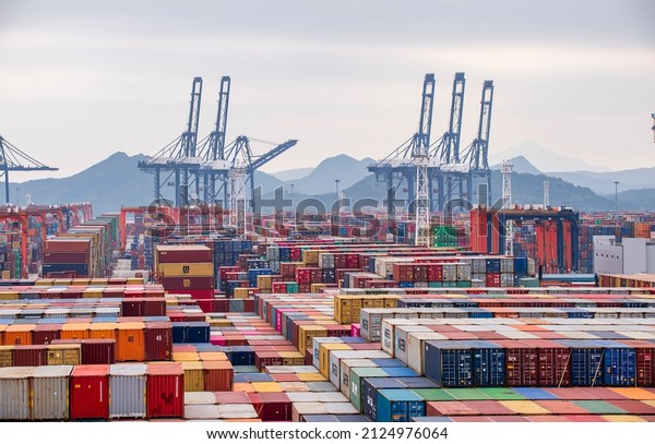 Yantian, China -\
December 19: Container terminal in port of Yantian on December 19,\
2018 in Yantian,\
China.