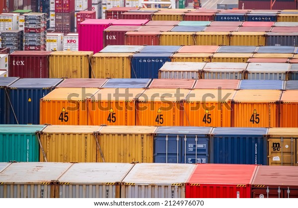 Yantian, China -\
December 19: Container terminal in port of Yantian on December 19,\
2018 in Yantian,\
China.