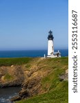 Yaquina Head Lighthouse along Pacific coast in Oregon state.