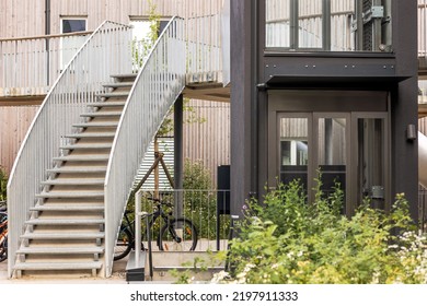 Yard Modern Apartment Buildings and Outdoors Stairs   Outside Lift  Modern European Residential Yard 
