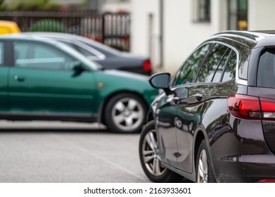 Yard Of A Residential House With Parked Cars, The Concept Of Neighborhood And Population