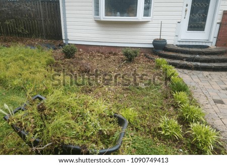 yardwork including pulling weeds and front door of house