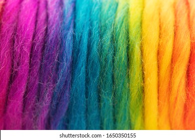 Yarn in spectrum colors  Reel colorful yarn  Shallow depth field 