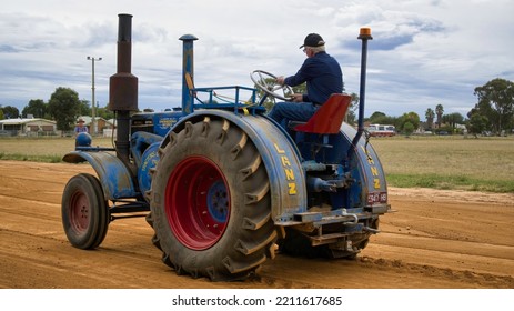 Yarrawonga, Victoria Australia - 3 April 2022: Vintage Blue Lanz Bull Dog Tractor At Tractor Pull Competition Yarrawonga Victoria Australia