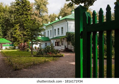 YASNAYA POLYANA. TULA REGION. RUSSIA - SEPTEMBER 12,2020:The house of Leo Tolstoy, the famous Russian writer, in the estate of Count Leo Tolstoy in Yasnaya Polyana in the autumn.