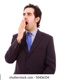 Yawning Young Business Man, Isolated On White Background