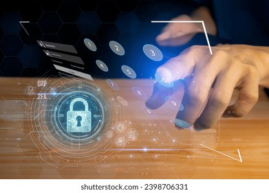 ybersecurity concept, user privacy security and encryption, secure internet access Future technology and cybernetics, screen padlock.