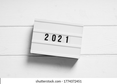 Year 2021 On Light Box Sign - Minimalist Preview Or Review Concept