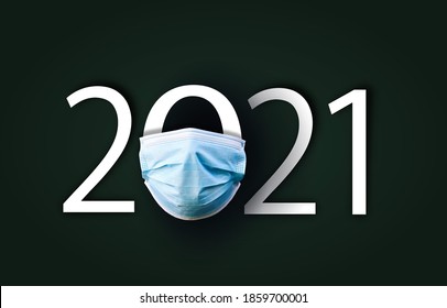 Year 2021 With Surgical Face Mask. Happy New Year 2021 