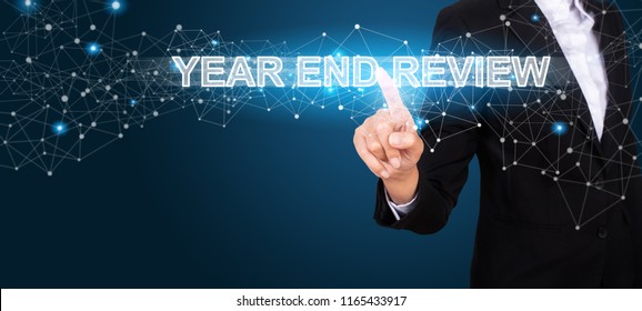 Year End Review Concept With Hand Of Business Pressing A Button Year End Review.