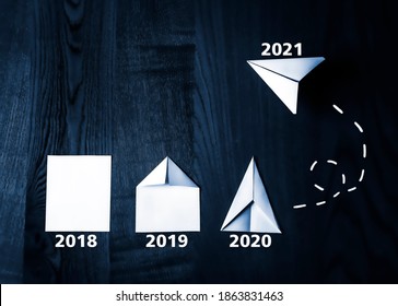 Year Wise Growth Concept Through The Making Of Paper Plane