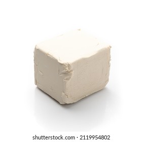 Yeast Cube Isolated. Raw Compressed Baking Yeast, Instant Barm Granules Pile, Bread Ingredients Side View