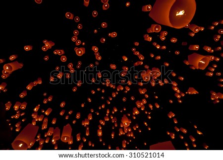 YEE PENG FASTIVAL Floating lantern in Yee Peng festival (Loy Krathong), Buddhist floating lanterns to the Buddha in Sansai district  in CHIANG MAI THAILAND