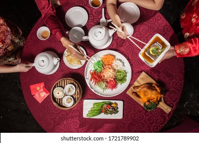 Yee Sang Chinese New Year Dinner for Prosperity Toss Celebration also known by Yu Sheng Spring Toss. - Shutterstock ID 1721789902