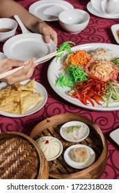 Yee Sang Chinese New Year Dish For Prosperity Toss Dinner Celebration. Perfect Menu Image For Your Restaurant Or Hotel Dinner Course Yu Sheng Happy Lunar New Year