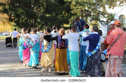  Yekaterinburg, Russia, 10.05.2019, International Society For Krishna Consciousness. People Are Dancing And Singing The Hari-Krishna Mantra. 