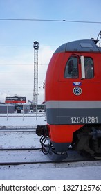 Yekaterinburg, Russia - December 23, 2018 - RZD (Russian Railways) Electric Locomotive EP2K On The Rossiya Train No.01 From Vladivostok To Moscow Are Stopping At Yekaterinburg Railway Station In  Wint