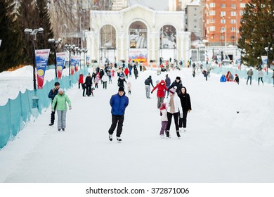 Yekaterinburg, Russia - February 6, 2016: Winter Fun In The Mayakovsky Park.