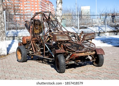 Yekaterinburg, Russia - March 24, 2020: Unusual Rusty Car Monster In Mad Max Style