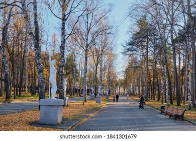 Yekaterinburg, Russia - October 16, 2020: People Walk Along The Alley Of The City Park In Late Autumn.