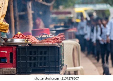 Yelagiri, Tamil Nadu, India - September 2018: Deep fried fish for sale at a street food stall in the village of Athanavoor in the Yelagiri Hills.