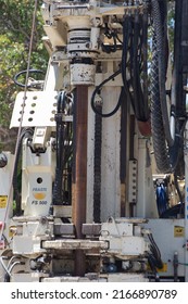 Yellagonga Park, Perth Western Australia, Aus - Dec 14 2015 - The Drill Floor Of A Truck Mounted Water Well Drilling Rig Turning Drillpipe To Drill A Water Table Monitoring Well.