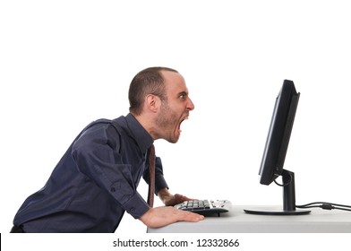 yelling business man at the office on white - Powered by Shutterstock