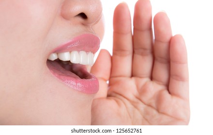 Yelling Woman Mouth Close Up Isolated On White Background