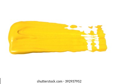 Yellow Acrylic Paint Stroke Isolated On White Background