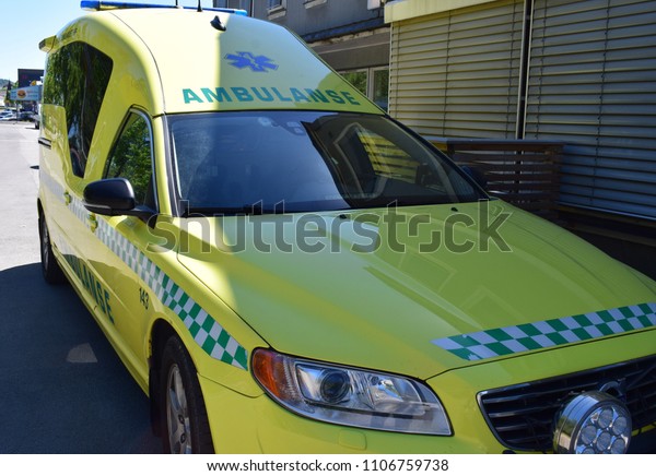 Yellow Ambulance - vehicle - medical help -\
Kongsvinger, Norway (6th June\
2018)
